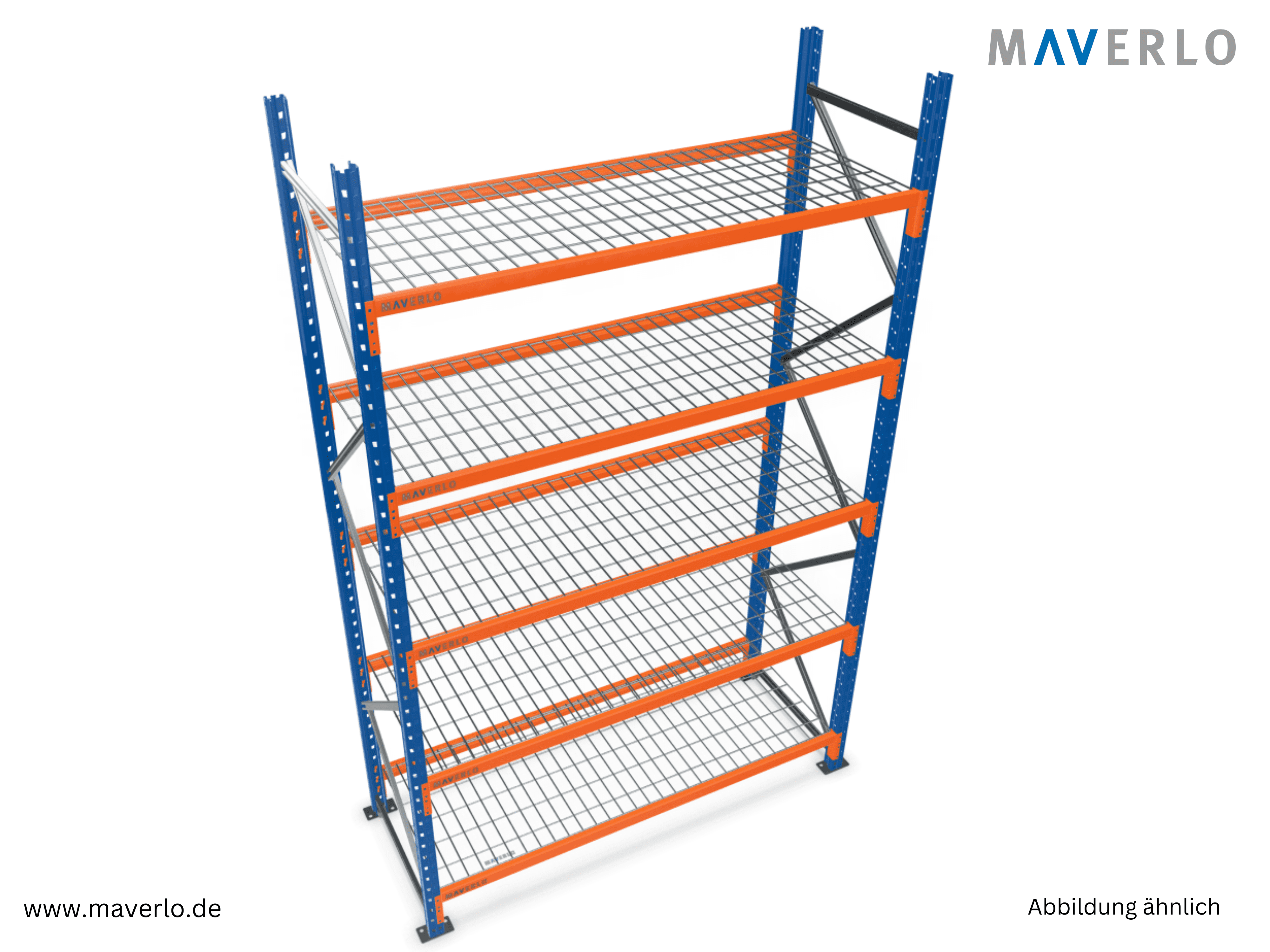 Weitspannregal von MAVERLO mit verzinktem Gitterboden und stabiler Metallkonstruktion, ideal für schwere und sperrige Güter in Werkstätten, Lagerhäusern und Einzelhandelsgeschäften, hohe Belastbarkeit und langlebige Materialien
